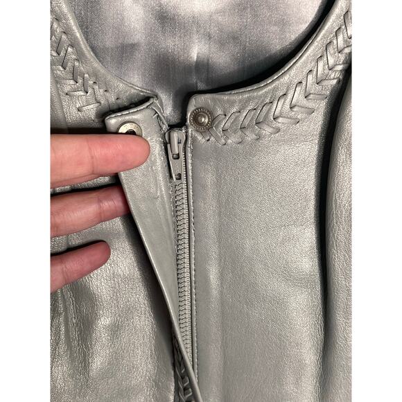 Vtg Cache Genuine Leather Scoop Neck Zip-Front Vest 2000s Silver Women's Size 2 - Picture 6 of 8